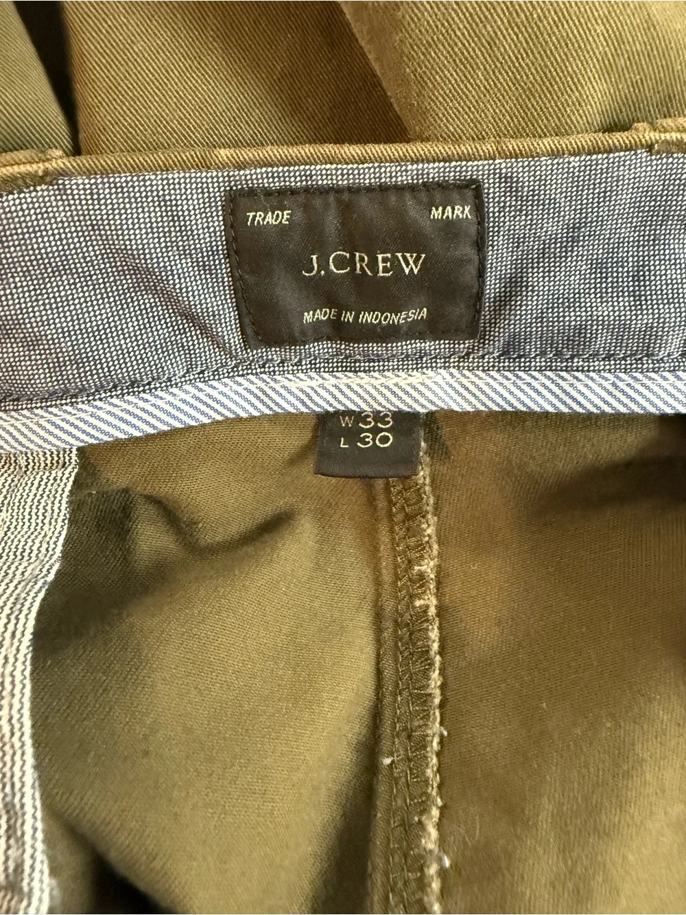 J.Crew 484 Slim Fit Stretch Chino Pants Olive Green 33x30